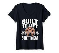 Femme Construit pour soulever Built to Eat Bear Gym T-Shirt avec Col en V