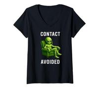 Femme Contact évité - Alien vert dans un fauteuil drôle antisocial T-Shirt avec Col en V