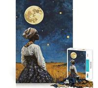Femme contemplant la Lune Puzzle 1000 pièces pour Adultes Jeu de réflexion et d'exercice Ajustement Parfait Activité de Partage et de renforcement des Liens familiaux (38x52cm)