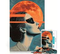 Femme contemplant la Lune Puzzle de 1000 pièces Jeu de mémoire Amusant Surface Lisse sans bavures Défi divertissant pour Les Loisirs (38x26cm)