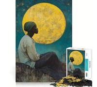 Femme contemplant la Lune Puzzle de 1000 pièces pour Adolescents Jeu de mémoire Amusant Pièces Robustes et découpées avec précision Jeu Portable et idéal pour Les Voyages (38x52cm)
