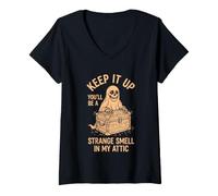 Femme Continuez comme ça (il y Aura Une Odeur étrange dans Mon Grenier) Halloween T-Shirt avec Col en V