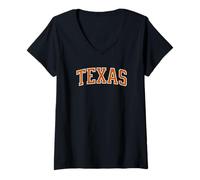 Femme Contour Blanc Orange Texan T-Shirt avec Col en V