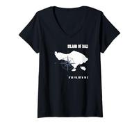 Femme Contour De L'île De Bali avec Boussole T-Shirt avec Col en V