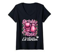 Femme Contre Le Cancer du Sein, Octobre Rose T-Shirt avec Col en V