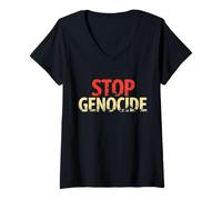 Femme Contre l'injustice et la Violence : Stop Genocide T-Shirt avec Col en V