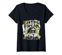 Femme Control Freak Border Collie Herding, Chien de Berger T-Shirt avec Col en V