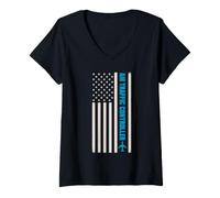 Femme Contrôleur de Circulation aérienne Drapeau américain Aviation T-Shirt avec Col en V