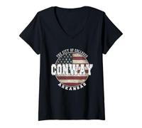 Femme Conway Arkansas, Drapeau américain Vintage T-Shirt avec Col en V