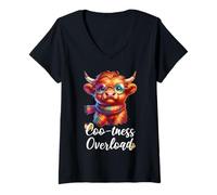 Femme Coo-tness Overload Highland Cow Farm Goth Cottagecore T-Shirt avec Col en V
