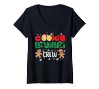 Femme Cookie Baking Crew Gingerbread pour Hommes avec Chapeaux de Noël T-Shirt avec Col en V