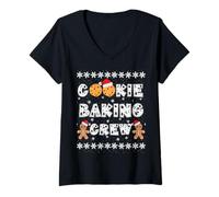 Femme Cookie Baking Crew Gingerbread pour Hommes avec Chapeaux de Noël T-Shirt avec Col en V