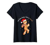 Femme Cookie en Pain d'épice Dehors Ici ressemblant à Une collation de Noël drôle T-Shirt avec Col en V