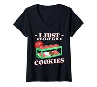 Femme Cookie Lover I Just Really Love Cookies Pastry Chef Baker T-Shirt avec Col en V