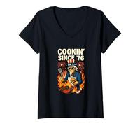 Femme Cookin Since 76 Funny 4th of July Chemise patriotique BBQ T-Shirt avec Col en V