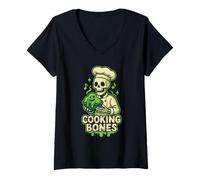 Femme Cooking Bones Skeleton Chef T-Shirt avec Col en V