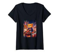 Femme Cool Amazing Teddy Bear Karting Race of Champions Graphic T-Shirt avec Col en V