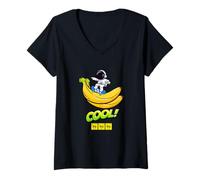 Femme Cool Astronaut Skating on Banana Fashion Graphic Designs T-Shirt avec Col en V