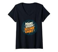 Femme Cool avec logo « Make Every Second Count » T-Shirt avec Col en V