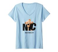 Femme Cool Awesome New York City NYC Teddy Bear Novelty Graphic T-Shirt avec Col en V