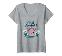 Femme Cool Axolotl Kid Aquatic Adventure pour garçons T-Shirt avec Col en V, Gris Chiné, XXL