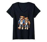 Femme Cool Bear Duo Swag Fashion T-Shirt avec Col en V