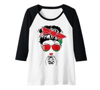 Femme Cool Biélorussie Café Maman Fille Sis Aunt Biélorussie Drapeau Imprimé Manche Raglan