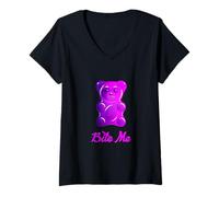 Femme Cool Bite Me Colorful Gummy Bear Candy Illustration Graphic T-Shirt avec Col en V