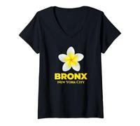 Femme Cool Bronx New York City Tropical Yellow Flower Frangipani T-Shirt avec Col en V