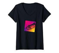 Femme Cool Bugle Instrument du Fier Joueur Flugelhorn en Jazz Band T-Shirt avec Col en V