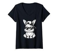 Femme Cool Bunny Fun Hip Hop Swag T-Shirt avec Col en V