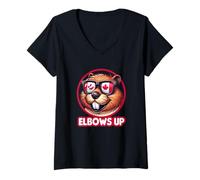 Femme Cool Canadian Beaver Elbows Up Funny Canada Design T-Shirt avec Col en V