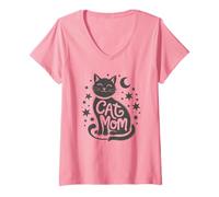Femme Cool CAT MOM Blessed Queen Life Boys Mama Joke T-Shirt avec Col en V
