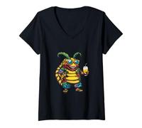 Femme Cool Caterpillar Summer Party Vacances T-Shirt avec Col en V