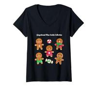 Femme Cool Christmas New Year T-Shirt, Xmas Gingerbread Collection T-Shirt avec Col en V