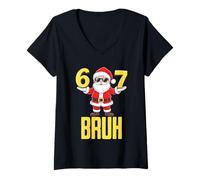 Femme Cool Christmas Santa Six Seven Bruh Funny Kids Boys Christmas T-Shirt avec Col en V