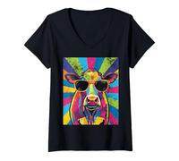 Femme Cool Cow Pop Art for Men Women Dairy Farmer Farming Moo Cows T-Shirt avec Col en V