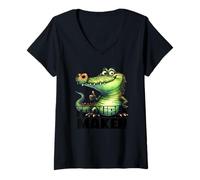 Femme Cool Crocodile, Alligator Vibes - Animal coupé - Trouble Maker T-Shirt avec Col en V
