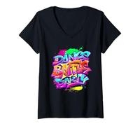 Femme Cool Dance Graffiti Splash Battle Party Art Graphic Design T-Shirt avec Col en V