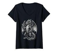 Femme Cool Dragon Lunettes de Soleil Rock on Hand Gesture T-Shirt avec Col en V