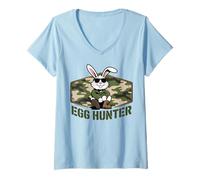 Femme Cool Easter Bunny Egg Hunter, Camouflage Militaire et Tactique Amusant T-Shirt avec Col en V