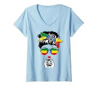 Femme Cool Ethiopian Coffee Mama Mom Girl Aunt Ethiopie Flag Print T-Shirt avec Col en V