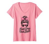Femme Cool Field Day Pink Team Field Day Summer Camp Révélation du Sexe T-Shirt avec Col en V