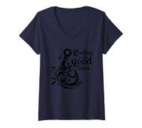 Femme Cool Fisherman - Reeling In Good Times Amateur de pêche au bar T-Shirt avec Col en V