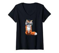 Femme Cool Fox Gamer en réalité virtuelle T-Shirt avec Col en V