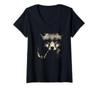 Femme Cool Fox Illustration de Style Vintage pour Amoureux des Animaux T-Shirt avec Col en V