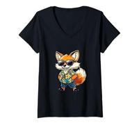 Femme Cool Fox Summer Vibes Bande dessinée T-Shirt avec Col en V
