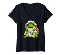 Femme Cool Frog Astronaute Fun Smile Space Universe T-Shirt avec Col en V