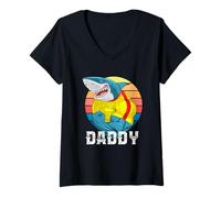 Femme Cool Funny Daddy, Strong Muscles Shark, Best Dad Ever Fun T-Shirt avec Col en V