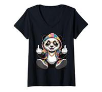 Femme Cool & Funny Panda Design Humour Doigt d'honneur T-Shirt avec Col en V